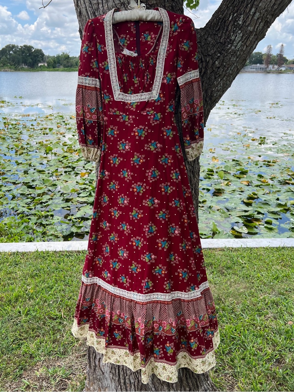 Vtg 70s This Is Your Prairie Dress San Francisco Hippy Calico Cottage Peasant S